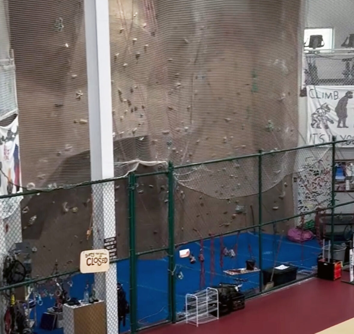 Photo of the Climbing Wall and equipment at the Stone Recreation Center on the campus of Alma College.